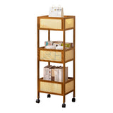 Sleek Modern Minimalist Bamboo Rattan Mobile Storage Shelf — Rectangular 3-Shelf Design for Living Room