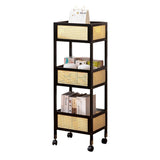Sleek Modern Minimalist Bamboo Rattan Mobile Storage Shelf — Rectangular 3-Shelf Design for Living Room