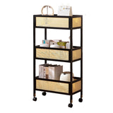 Sleek Modern Minimalist Bamboo Rattan Mobile Storage Shelf — Rectangular 3-Shelf Design for Living Room