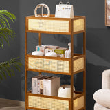 Sleek Modern Minimalist Bamboo Rattan Mobile Storage Shelf — Rectangular 3-Shelf Design for Living Room