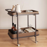 Contemporary Scandinavian-Style Movable Side Table in Saddle Leather & Carbon Steel, 2-Tier Cylindrical-Frame with Rectangular Top for Living Room