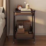 Contemporary Scandinavian-Style Movable Side Table in Saddle Leather & Carbon Steel, 2-Tier Cylindrical-Frame with Rectangular Top for Living Room