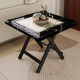 Elegant Traditional Vintage MDF Folding Dining Table with Iron Frame — Rounded-Square, 1-Tier for Dining Room