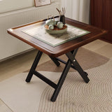 Elegant Traditional Vintage MDF Folding Dining Table with Iron Frame — Rounded-Square, 1-Tier for Dining Room