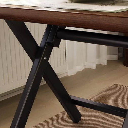Elegant Traditional Vintage MDF Folding Dining Table with Iron Frame — Rounded-Square, 1-Tier for Dining Room