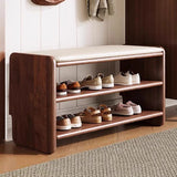 Modern Minimalist Solid Wood PU Leather Rounded-Rectangle 2-Tier Shoe Bench for Living Room – Sleek Storage and Seating