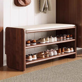 Modern Minimalist Solid Wood PU Leather Rounded-Rectangle 2-Tier Shoe Bench for Living Room – Sleek Storage and Seating