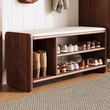 Modern Minimalist Solid Wood PU Leather Rounded-Rectangle 2-Tier Shoe Bench for Living Room – Sleek Storage and Seating