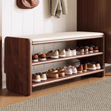 Modern Minimalist Solid Wood PU Leather Rounded-Rectangle 2-Tier Shoe Bench for Living Room – Sleek Storage and Seating