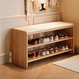 Modern Minimalist Solid Wood PU Leather Rounded-Rectangle 2-Tier Shoe Bench for Living Room – Sleek Storage and Seating