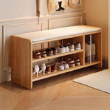 Modern Minimalist Solid Wood PU Leather Rounded-Rectangle 2-Tier Shoe Bench for Living Room – Sleek Storage and Seating