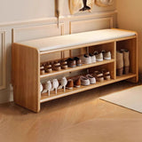 Modern Minimalist Solid Wood PU Leather Rounded-Rectangle 2-Tier Shoe Bench for Living Room – Sleek Storage and Seating