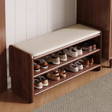 Modern Minimalist Solid Wood PU Leather Rounded-Rectangle 2-Tier Shoe Bench for Living Room – Sleek Storage and Seating