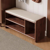 Modern Minimalist Solid Wood PU Leather Rounded-Rectangle 2-Tier Shoe Bench for Living Room – Sleek Storage and Seating