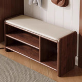 Modern Minimalist Solid Wood PU Leather Rounded-Rectangle 2-Tier Shoe Bench for Living Room – Sleek Storage and Seating