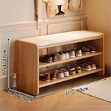 Modern Minimalist Solid Wood PU Leather Rounded-Rectangle 2-Tier Shoe Bench for Living Room – Sleek Storage and Seating