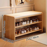 Modern Minimalist Solid Wood PU Leather Rounded-Rectangle 2-Tier Shoe Bench for Living Room – Sleek Storage and Seating