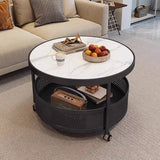 Scandinavian-Style Contemporary Metal Slab Round Side Table, Movable with Two-Tier End Table for Living Room