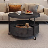 Scandinavian-Style Contemporary Metal Slab Round Side Table, Movable with Two-Tier End Table for Living Room