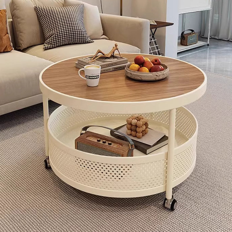 Scandinavian-Style Contemporary Metal Slab Round Side Table, Movable with Two-Tier End Table for Living Room