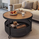 Scandinavian-Style Contemporary Metal Slab Round Side Table, Movable with Two-Tier End Table for Living Room