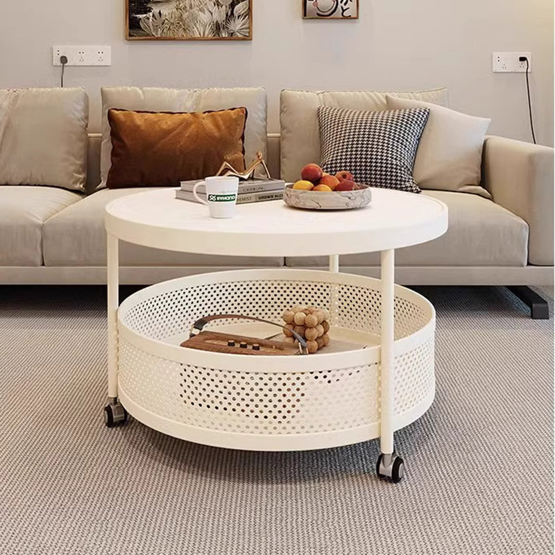 Scandinavian-Style Contemporary Metal Slab Round Side Table, Movable with Two-Tier End Table for Living Room
