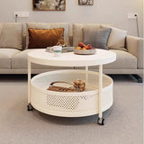 Scandinavian-Style Contemporary Metal Slab Round Side Table, Movable with Two-Tier End Table for Living Room