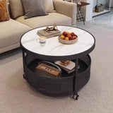 Scandinavian-Style Contemporary Metal Slab Round Side Table, Movable with Two-Tier End Table for Living Room