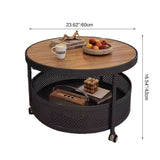 Scandinavian-Style Contemporary Metal Slab Round Side Table, Movable with Two-Tier End Table for Living Room