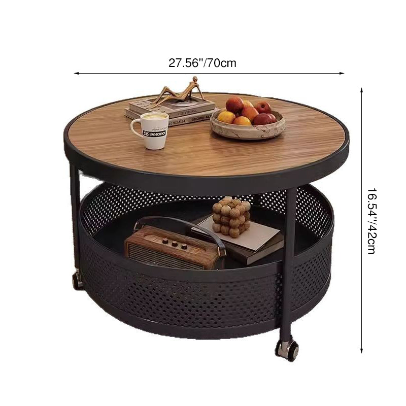 Scandinavian-Style Contemporary Metal Slab Round Side Table, Movable with Two-Tier End Table for Living Room
