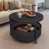 Scandinavian-Style Contemporary Metal Slab Round Side Table, Movable with Two-Tier End Table for Living Room