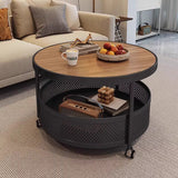 Scandinavian-Style Contemporary Metal Slab Round Side Table, Movable with Two-Tier End Table for Living Room