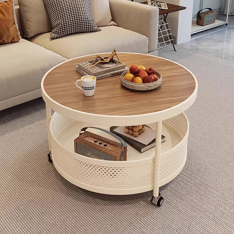 Scandinavian-Style Contemporary Metal Slab Round Side Table, Movable with Two-Tier End Table for Living Room