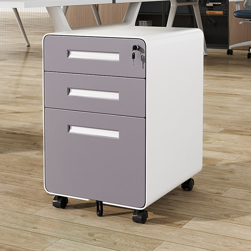 Sleek Modern Steel Storage Cabinet with Curved Front and 2/3 Drawers for Home Office