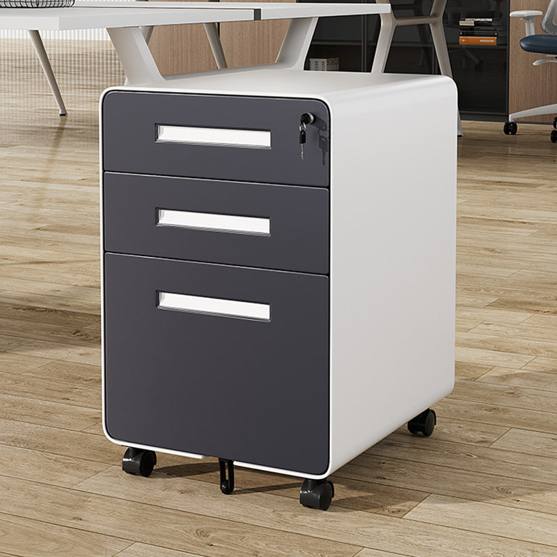 Sleek Modern Steel Storage Cabinet with Curved Front and 2/3 Drawers for Home Office