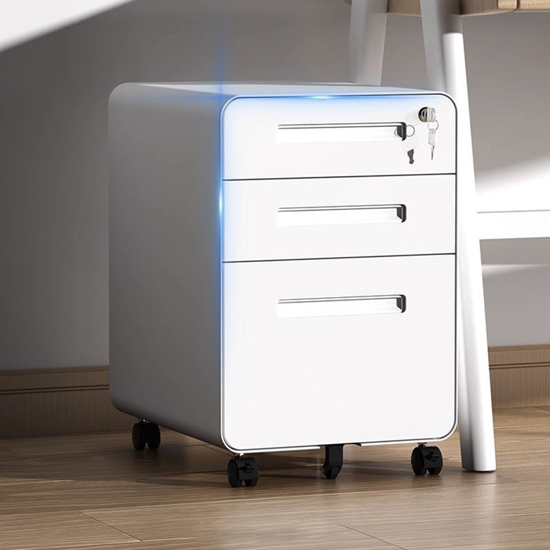 Sleek Modern Steel Storage Cabinet with Curved Front and 2/3 Drawers for Home Office