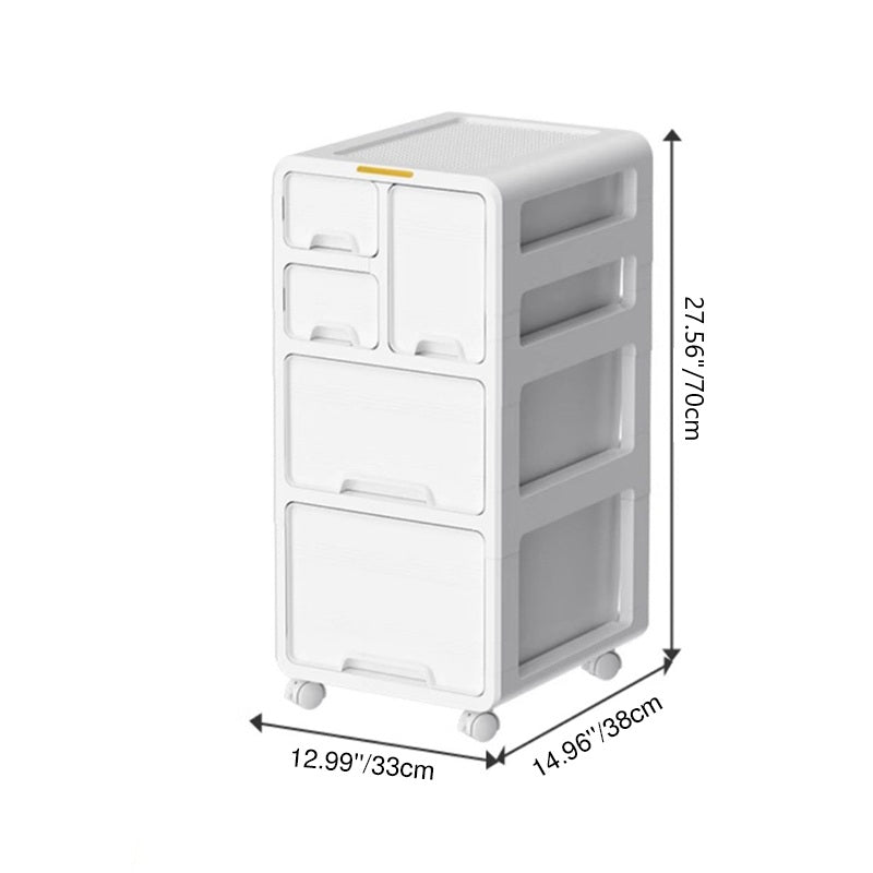 Modern Minimalist PP Mobile Curved Rectangular Storage Cabinet on Wheels with 3/4/5 Drawers for Living Room