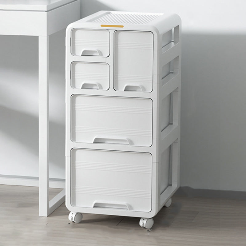 Modern Minimalist PP Mobile Curved Rectangular Storage Cabinet on Wheels with 3/4/5 Drawers for Living Room