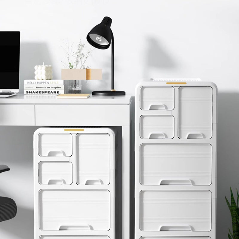 Modern Minimalist PP Mobile Curved Rectangular Storage Cabinet on Wheels with 3/4/5 Drawers for Living Room