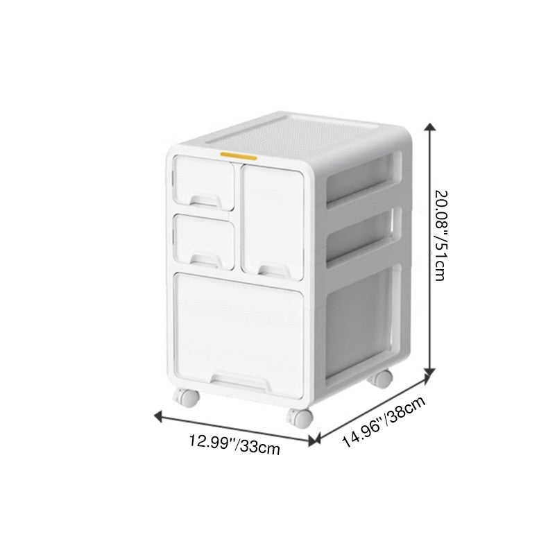 Modern Minimalist PP Mobile Curved Rectangular Storage Cabinet on Wheels with 3/4/5 Drawers for Living Room