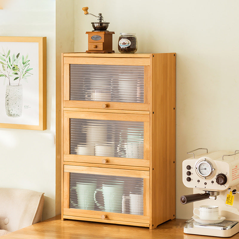 Traditional Chinese Bamboo & Acrylic Rectangular Storage Cabinet - 1-3 Tier, Perfect for Living Room