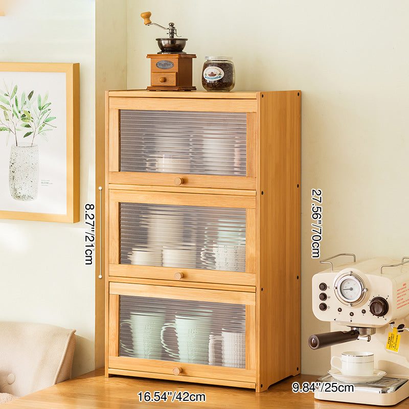 Traditional Chinese Bamboo & Acrylic Rectangular Storage Cabinet - 1-3 Tier, Perfect for Living Room