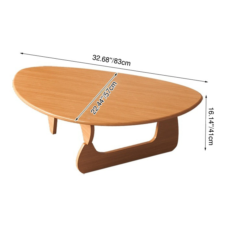 Traditional Japanese Rubberwood Rounded-Triangle Coffee Table, 1-Tier, for Living Room