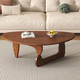 Traditional Japanese Rubberwood Rounded-Triangle Coffee Table, 1-Tier, for Living Room