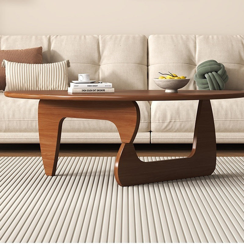 Traditional Japanese Rubberwood Rounded-Triangle Coffee Table, 1-Tier, for Living Room