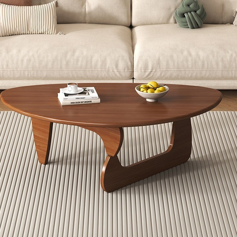 Traditional Japanese Rubberwood Rounded-Triangle Coffee Table, 1-Tier, for Living Room