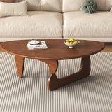 Traditional Japanese Rubberwood Rounded-Triangle Coffee Table, 1-Tier, for Living Room