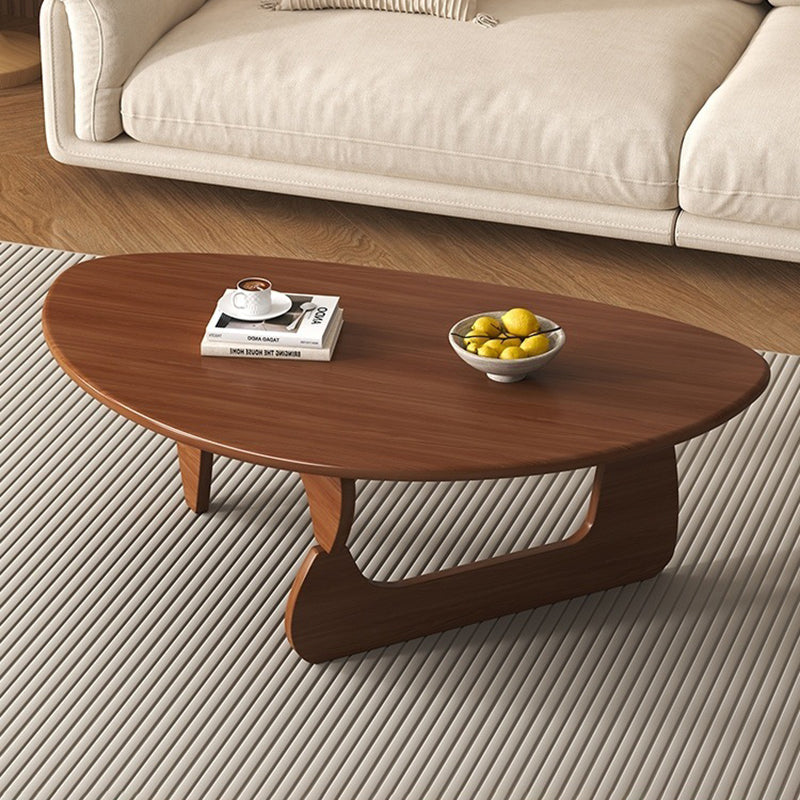 Traditional Japanese Rubberwood Rounded-Triangle Coffee Table, 1-Tier, for Living Room