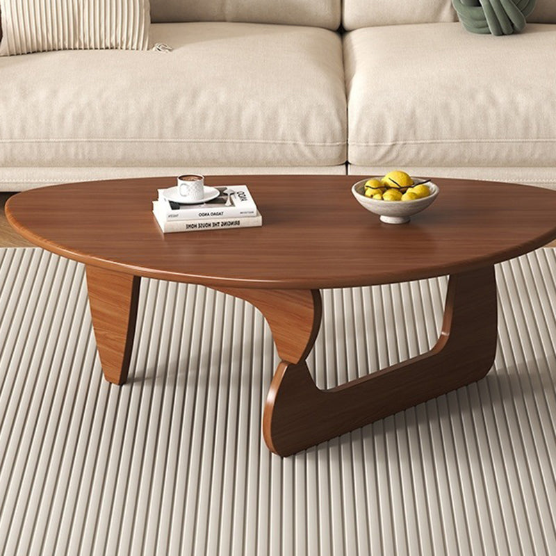 Traditional Japanese Rubberwood Rounded-Triangle Coffee Table, 1-Tier, for Living Room