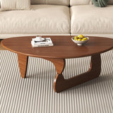 Traditional Japanese Rubberwood Rounded-Triangle Coffee Table, 1-Tier, for Living Room
